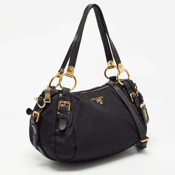 PRADA Black Nylon and Leather Ring Handle Hobo - Picture 3 of 8